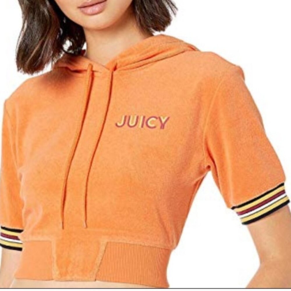 Juicy Couture Orange Terry Cloth Short Sleeved Crop Hoodie